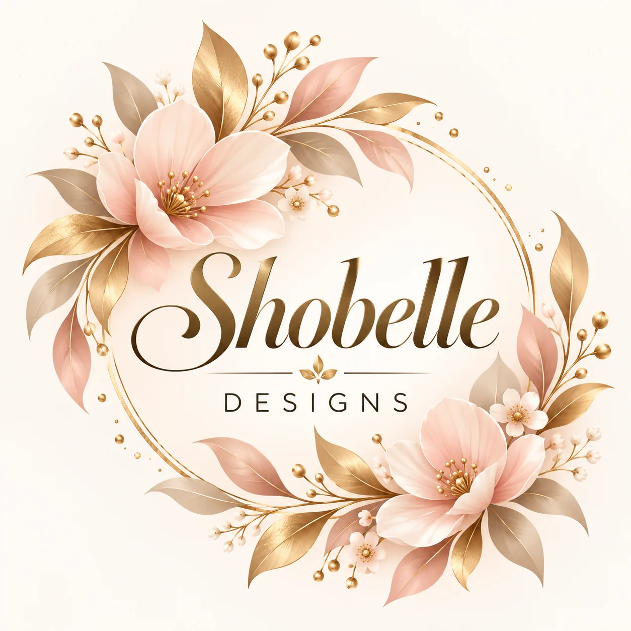 Shobelle Designs blush pink and gold floral brand emblem